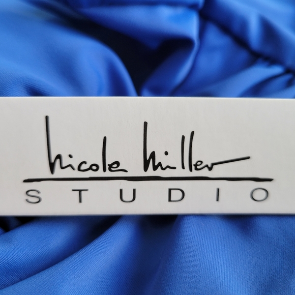 🌟 NWT NICOLE MILLER Royal Blue Halter Plunge Swimwear Women's Size 8  Shirred - Picture 2 of 14